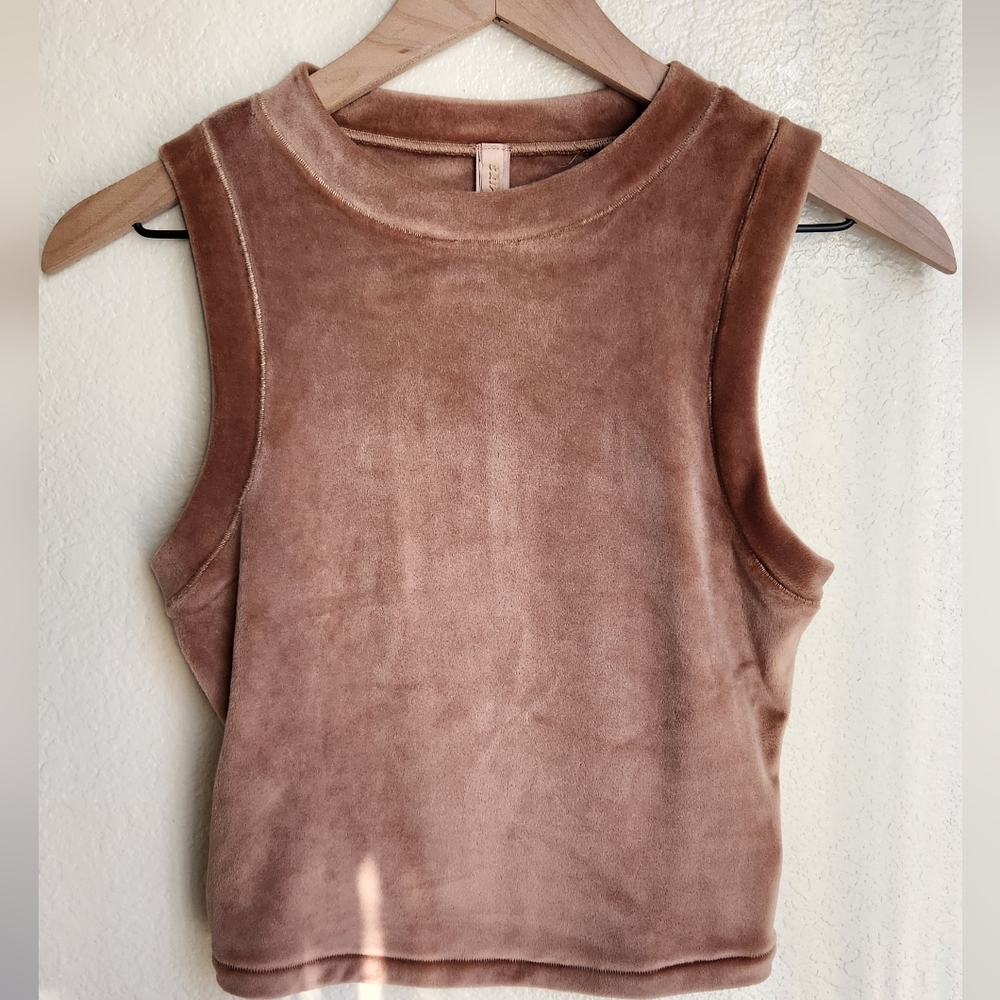 SKIMS High Neck Velvet Velour Brown  Sleeveless Tank Size M